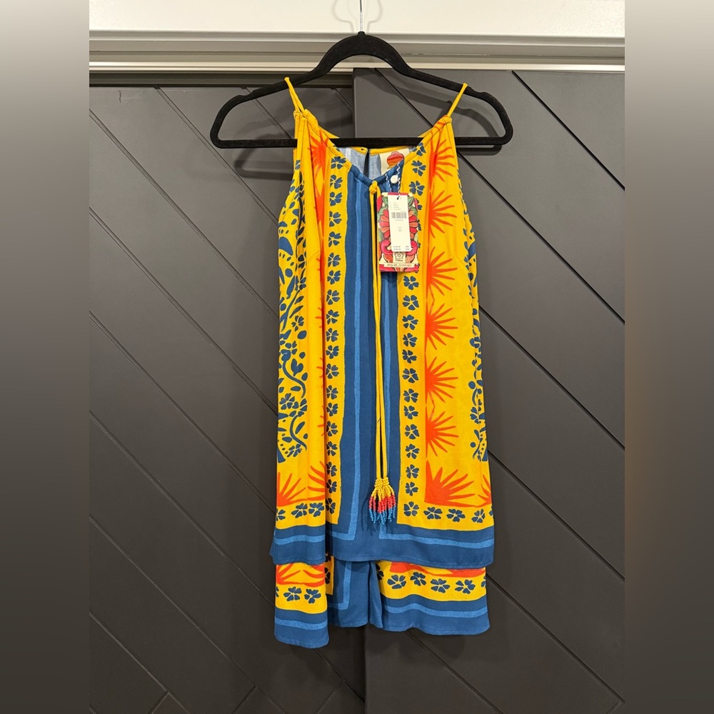 NWT Farm Rio x Anthropologie Tie-Neck Layered Romper XS - Picture 2 of 7